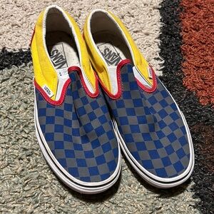 Vans classic slip on men’s size 8.5 women’s size 10 red yellow blue checkered